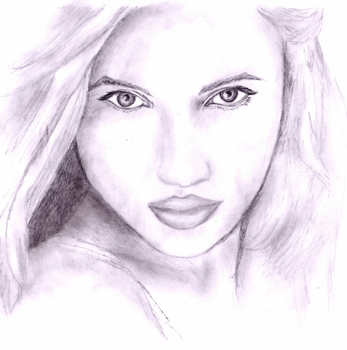 eine Zeichnung von Mädchen, ein Porträt, ein Mädchen mit schönen Augen und vollen Lippen, Zeichnung mit Bleistift, Online-Kunstgalerien