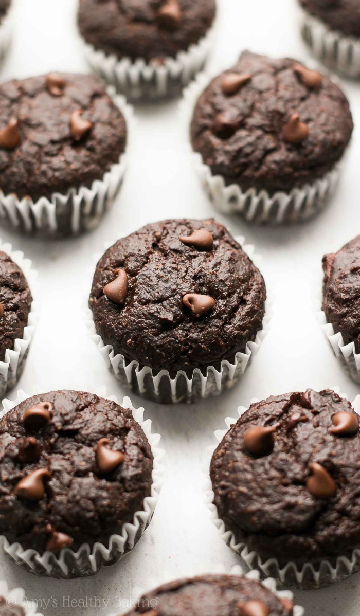 schnelles rezept mit dunker schokolade und schokoladenchips, schoko muffins backen