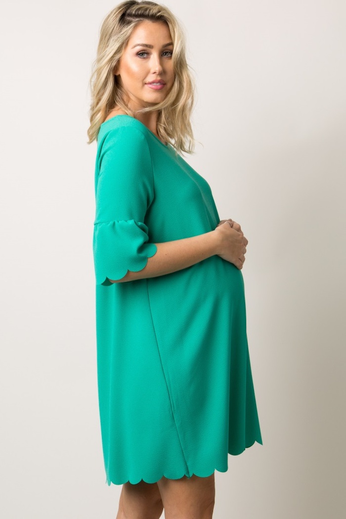 Schwangerschaftsmode für besondere Anlässe, kurzes Umstandskleid in Grün für Schwangere 