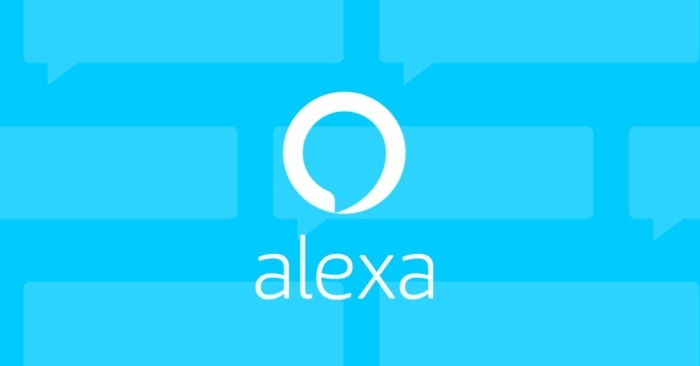 blauer Hintergrund mit dem Logo von Alexa und ihr Name mit weißen Buchstaben geschrieben