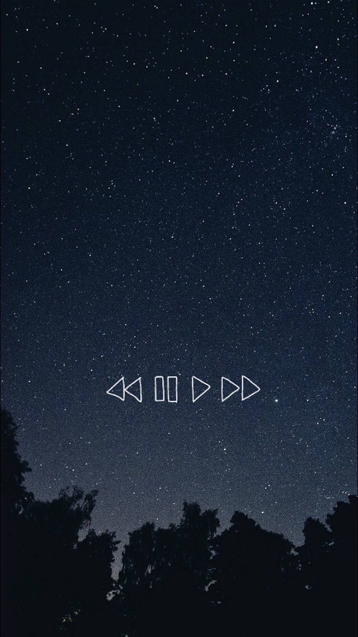 tumblr iphone backgrounds, nachthimmel mit sternen und eine tastatur für radio, play, pause, next