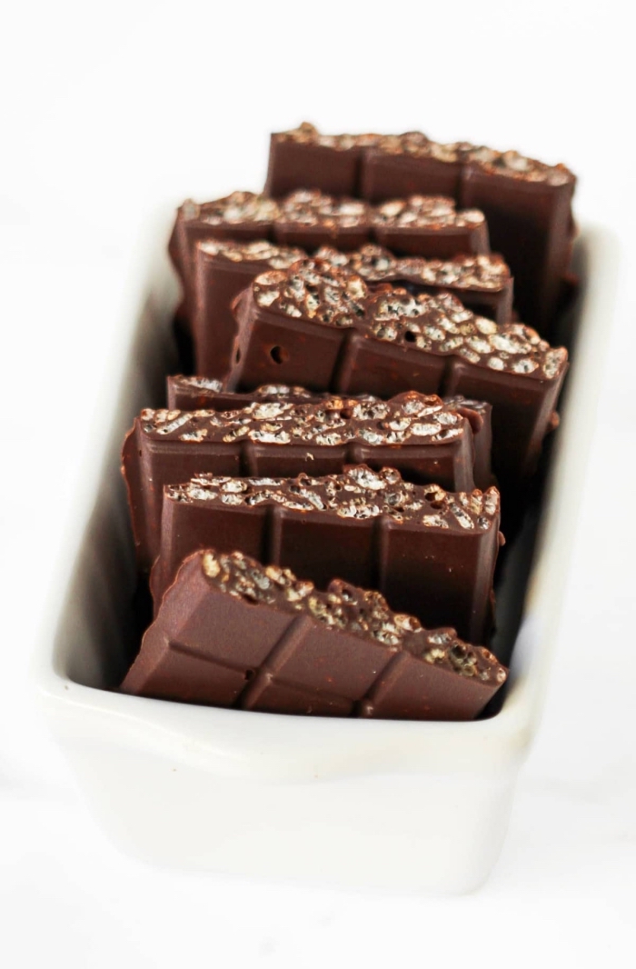 kinderschokolade glutenfrei, einfaches rezept, schokolade selber machen mit kokosöl, kakao und reisflocken