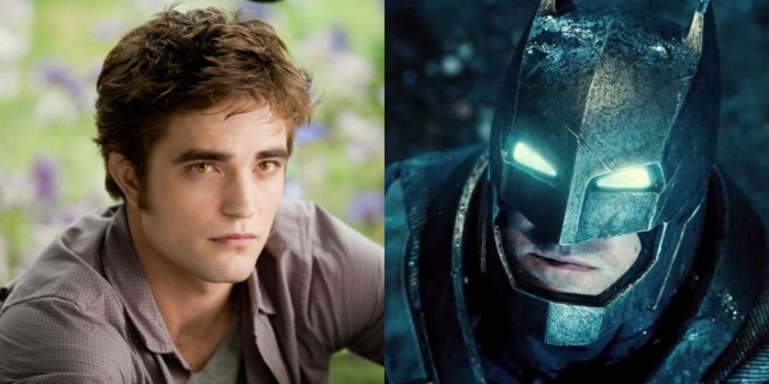 Robert Pattinson als Batman, zwei Fotos von dem Schauspieler und Batman nebeneinander