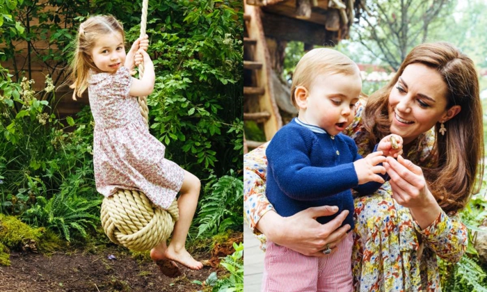 die kleine Prinzessin und der jüngste Prinz spielen im Garten und von ihnen sind schöne Fotos gemacht