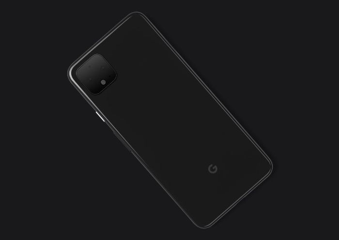 das schwarze pixel vier smartphone von google mit einem quadratischen kamerelement mit zwei kamerasensoren in der lonken ecke der rückseite