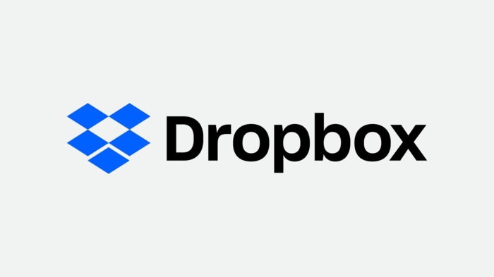 Dropbox Logo weißer Hintergrund, blauer Box, schwarze Buchstaben