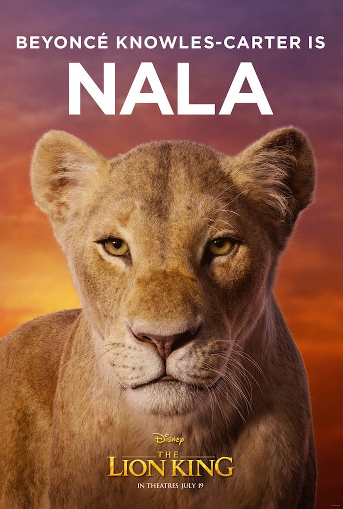 die junge löwin namens nala, gespielt von der sängerin beyonce, eine löwe mit großen gelben augen, der könig der löwen poster
