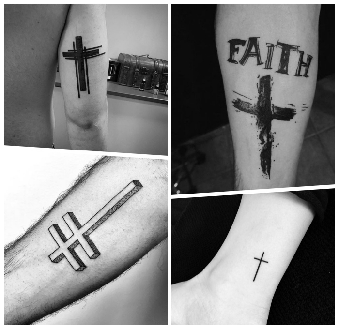 kreuz tattoo, designs für frauen und männer, symbol für glauben, kleine tätowierung am bein