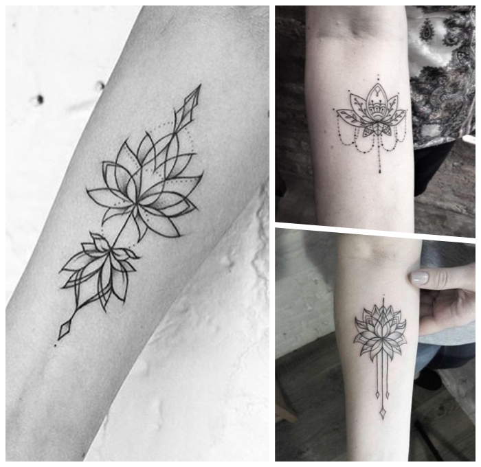 lotusblüte bedeutung tattoo, die besten designs für frauen, kleine motive, geoemtrische elemente