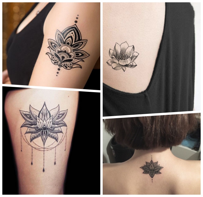 lotusblüte bedeutung tattoo, tätowierungen für frauen ideen, mandala lotusblume, blume