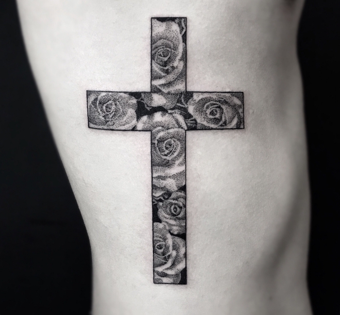 star one Tattos Kreuz Mit Rose