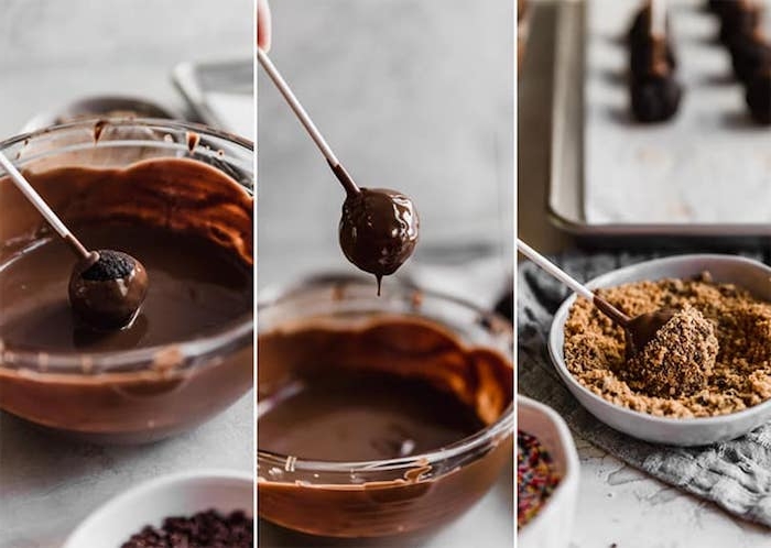 Cake Pops mit Schokolade und Nüssen selber machen Schritt für Schritt, Rezept für leckeres Fingerfood 