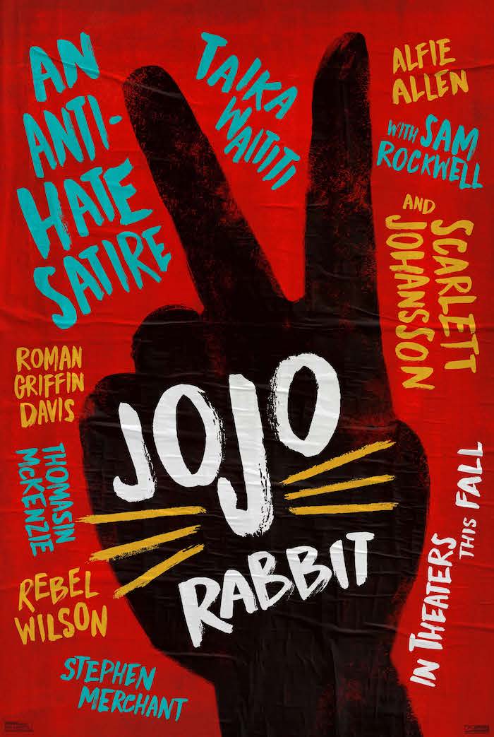 eine große schwarze hand, roter poster zu dem neuen film von taika waititi jojo rabbit