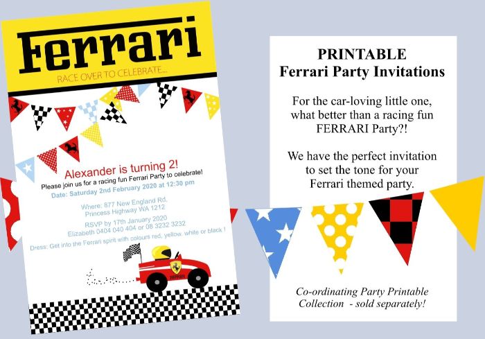 einladungen drucken, eine ferrari party idee mit auto auf der einladungskarte