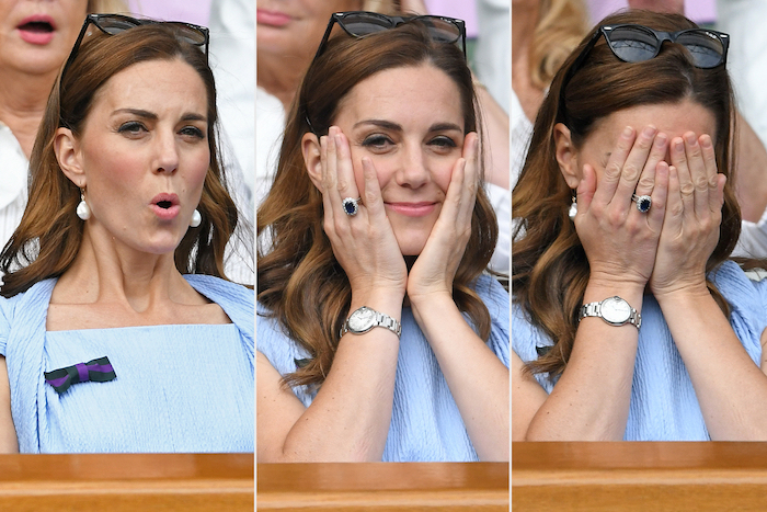 Gesichtsausdrücke eines royalen Tennis-Fans, Herzogin Kate beim Wimbledon Finale 