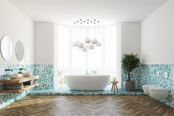 minimalistisch wohnen, dekor ideen und einrichtungsideen für badezimmer weiß und blau