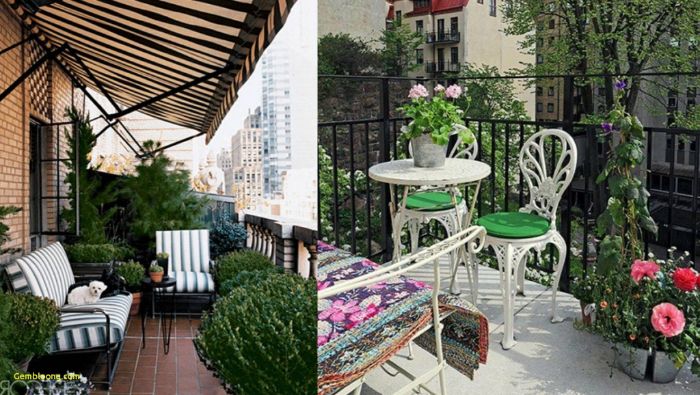 balkon verschönern, zwei ideen für den balkon, dekorationen und gestaltungsideen, weiß und grün balkon einrichten