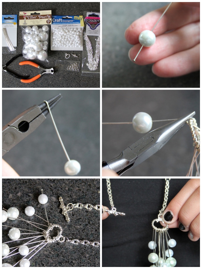 perlenkette selber machen ideen, weiße perlen, geschenk für mutti basteln, anleitung