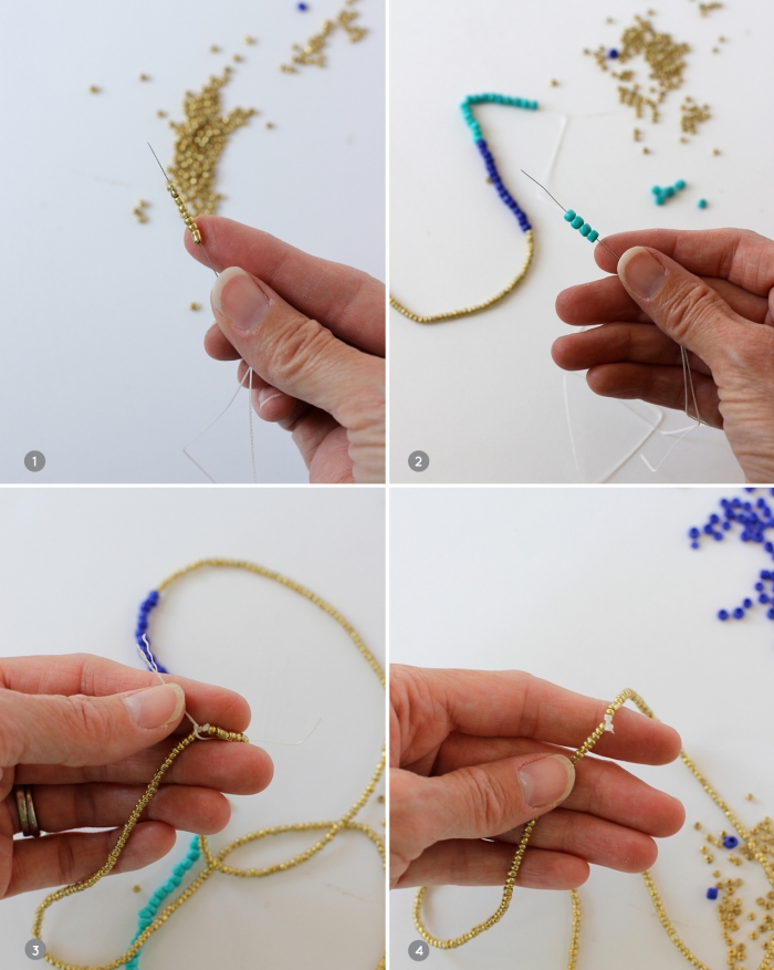 einfache halskette selbst geastelten, perlenketten selber machen, schritt für schritt anleitung