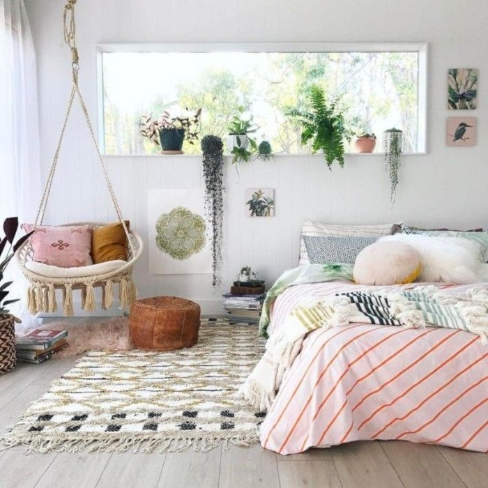 schlafzimmermöbel, eine schöne idee in weiß und rosa, pflanzen, dekorationen und ideen in hellen farben