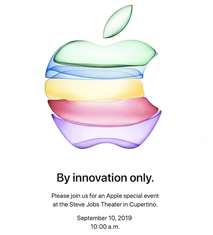 das logo von apple für die einladung zum iphone event in cupertino, ein bunter apfel 