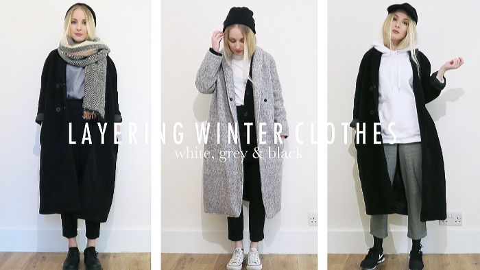 mode kataloge, drei outfit ideen für den winter, damenmode skandinavisch in schwarz, weiß und grau