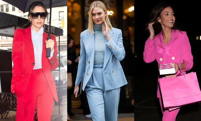 französische mode online shop, ideen einfärbige modeideen rot, blau, rosa, anzug für frauen