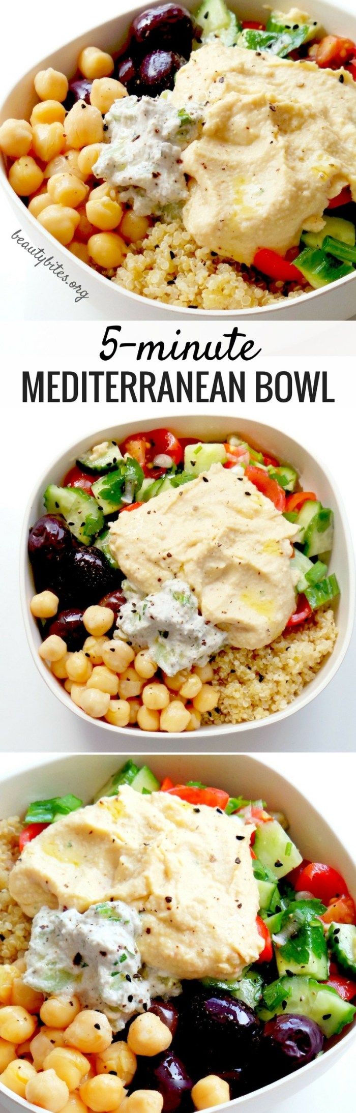 abendessen ideen warm, ein bildrezept, so wird die mediterrane bowl gemacht