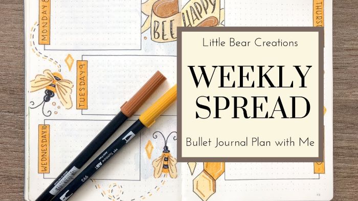 bullet journal ideen januar, meine wöchentliche aufteilung, gelb, braun und orange motiv farben des tagebuches