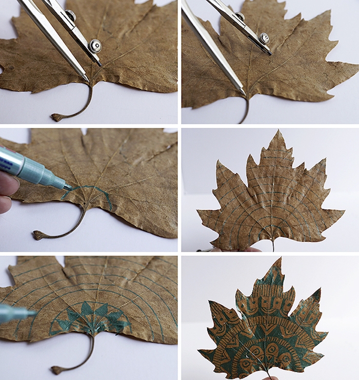 Mandala Herbstblätter selber machen Schritt für Schritt, DIY herbstliche Dekoration 