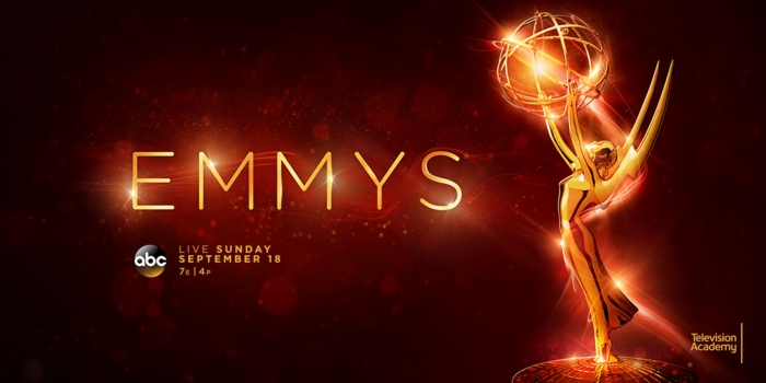 ein altes Poster von Emmys ohne Moderatoren mit funkelnden Flamen