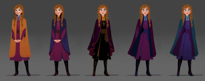 Anna wird mit vielen Outfits gezeichnet für Die Eiskönigin Sequel, 