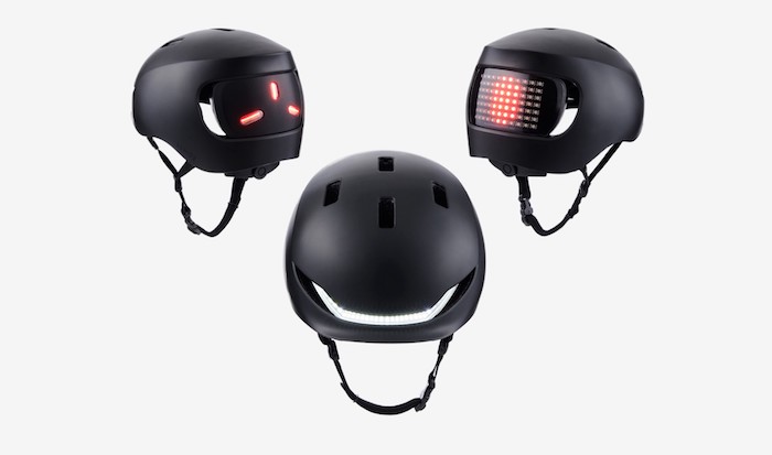 der neue lumos matrix helm von apple, dre große schwarze helme mit roten lichten