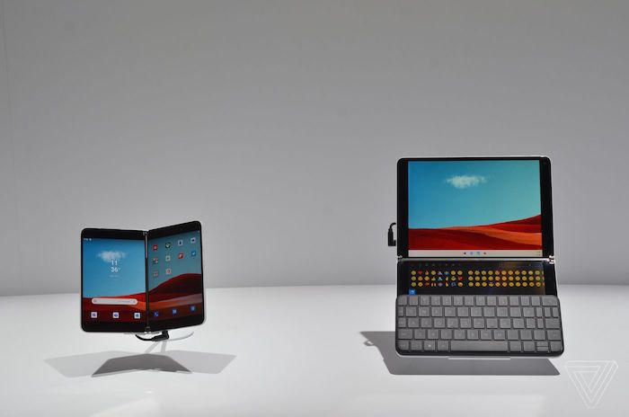 die neuen surface duo und surface neo von microsoft, ein smartphone mit zwei bildschormen, ein tablet mit tastatur