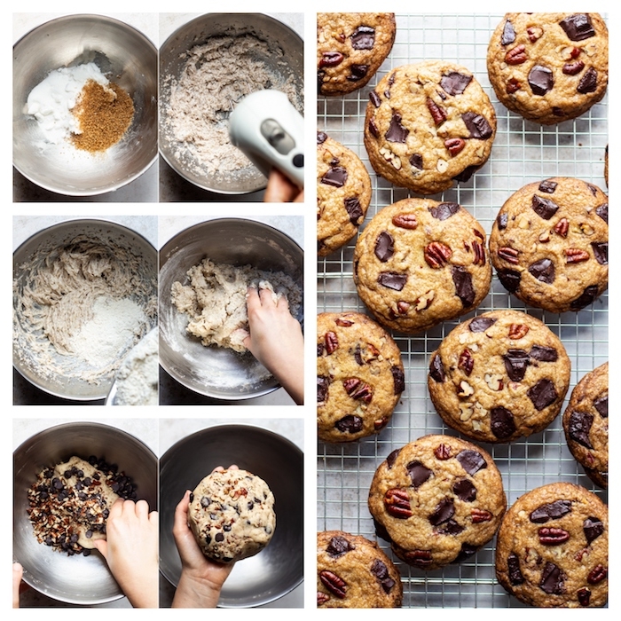 cookies selber machen, keksen mit pekannüssen, zimt und schokostückchen, keksenteig rezept