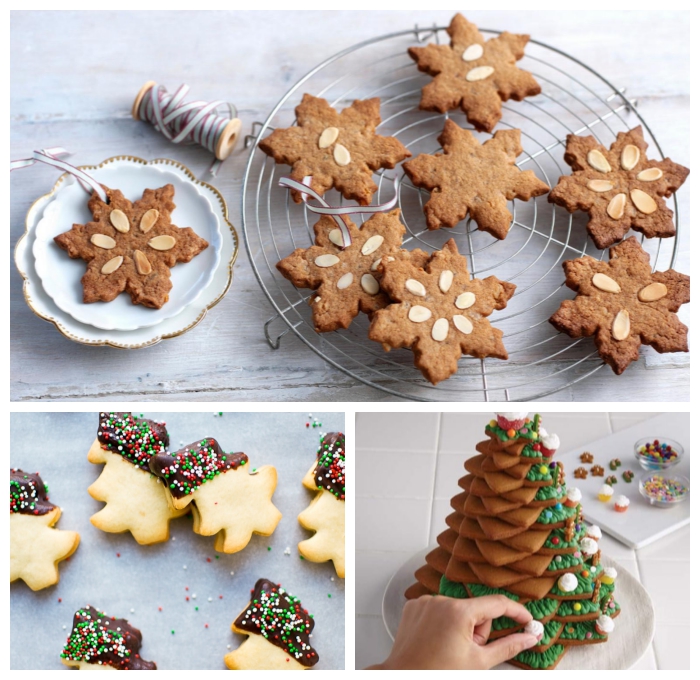 kekse backen rezepte zum weihnachten, nachtisch ideen, festliche pläzchen, schneeflocken mit mandeln