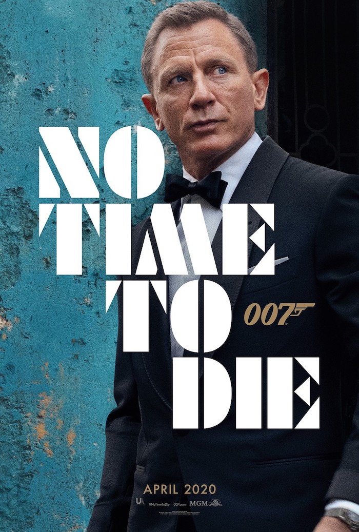 poster zu dem neuen film no time to die mit dem schauspieler daniel craig in der rolle von james bond, keine zeit zu sterben, mann mit fliege 