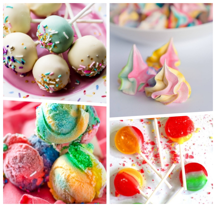 kochen für kleinkinder, kindergeburtstag essen ideen, cake pops selber machen, regenbogen meringuen