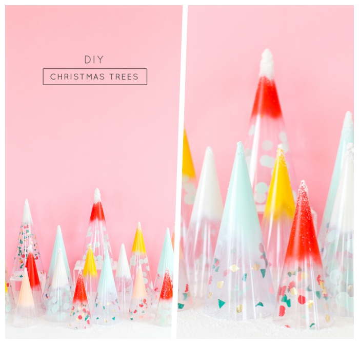 weihnachtsdeko basteln für den tisch, tischdeko zu weihnachten, konfetti weihnachtsbäume selber machen