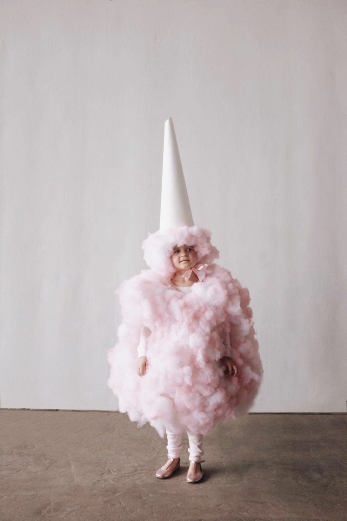 Zuckerwatte Kostüm pink mit Hörnchen aus Kissen Füllung, Faschingskostüme Kleinkind, pinke Schuhe 