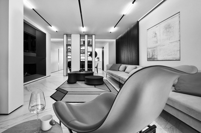 schöner wohnen wandfarbe, moderne einrichtung in schwarz und weiß, wohnzimmer gestalten
