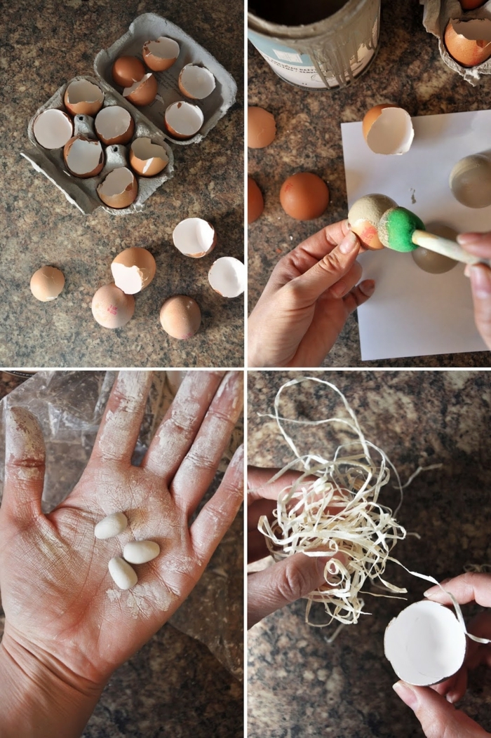 Osterdekoration DIY Anleitung zum Anfertigen von Eiern aus Zement, Osterdeko basteln aus Naturmaterialien basteln