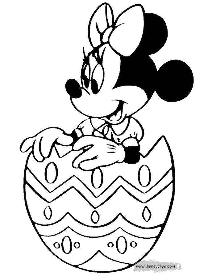 Minnie Mouse in Osterei, Disney Ausmalbild für Kleinkinder zum Ausdrucken 