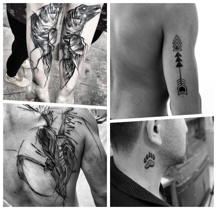 rücken tattoo mann, der sensemann als tattoo motiv, blackwork tätowierungen ideen
