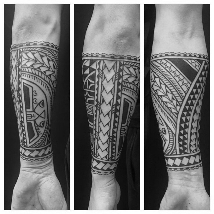 tribal tattoo arm, die bestne designs, schwaru graue tätowierung am unterarm