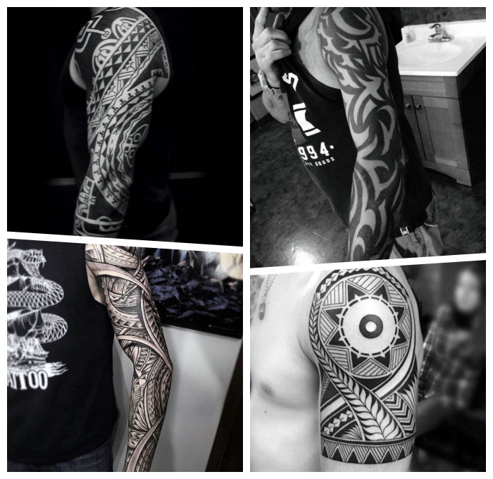tribal tattoo ideen für männer, die besten designs, schwarz graue tätowierungen, polynesische motive