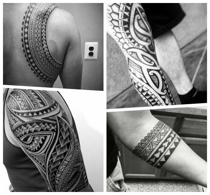 tribal tattoo ideen und designs für männer, blakcwork tätowierungen mit geometrischen elementen