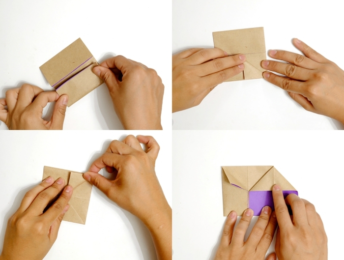 Collage mit DIY Erklärung für Eierständer, Ostern Dekoration, Origami Anleitung Einfach, Hand faltet Stück Papier