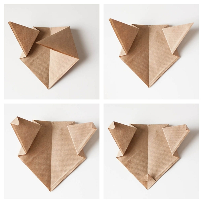 Wie falte ich Servietten zu einem Hund, DIY Anleitung Collage. Origami tiere Faltanleitung