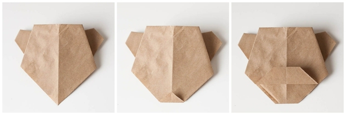 Falten mit Kindern Anleitung, Origami Tiere Bär aus Serviette basteln, DIY Ideen, 